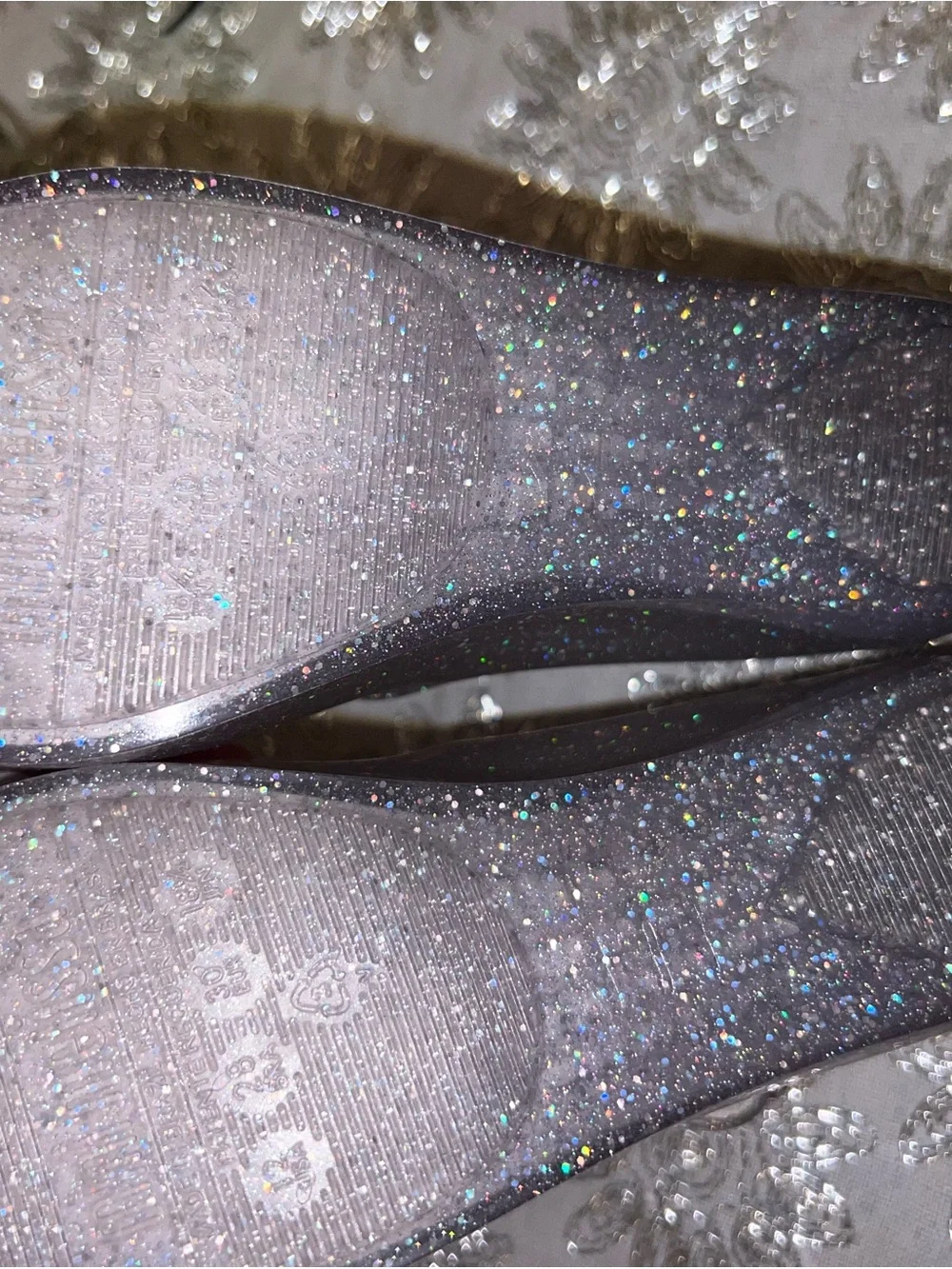 Mini Melissa Silver Glitter Floral Mary Jane Flats